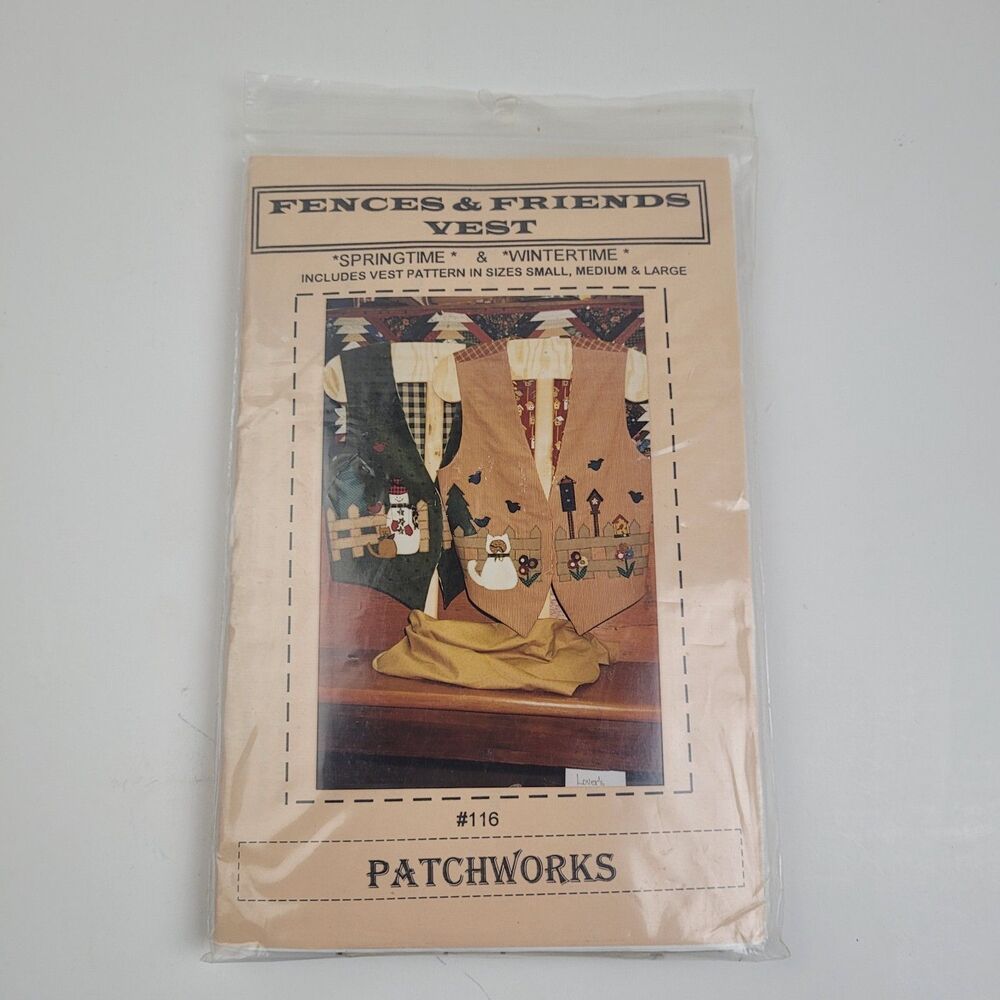Vtg Fences & Friends Vest, Uncut, #115 Patchworks sewing pattern